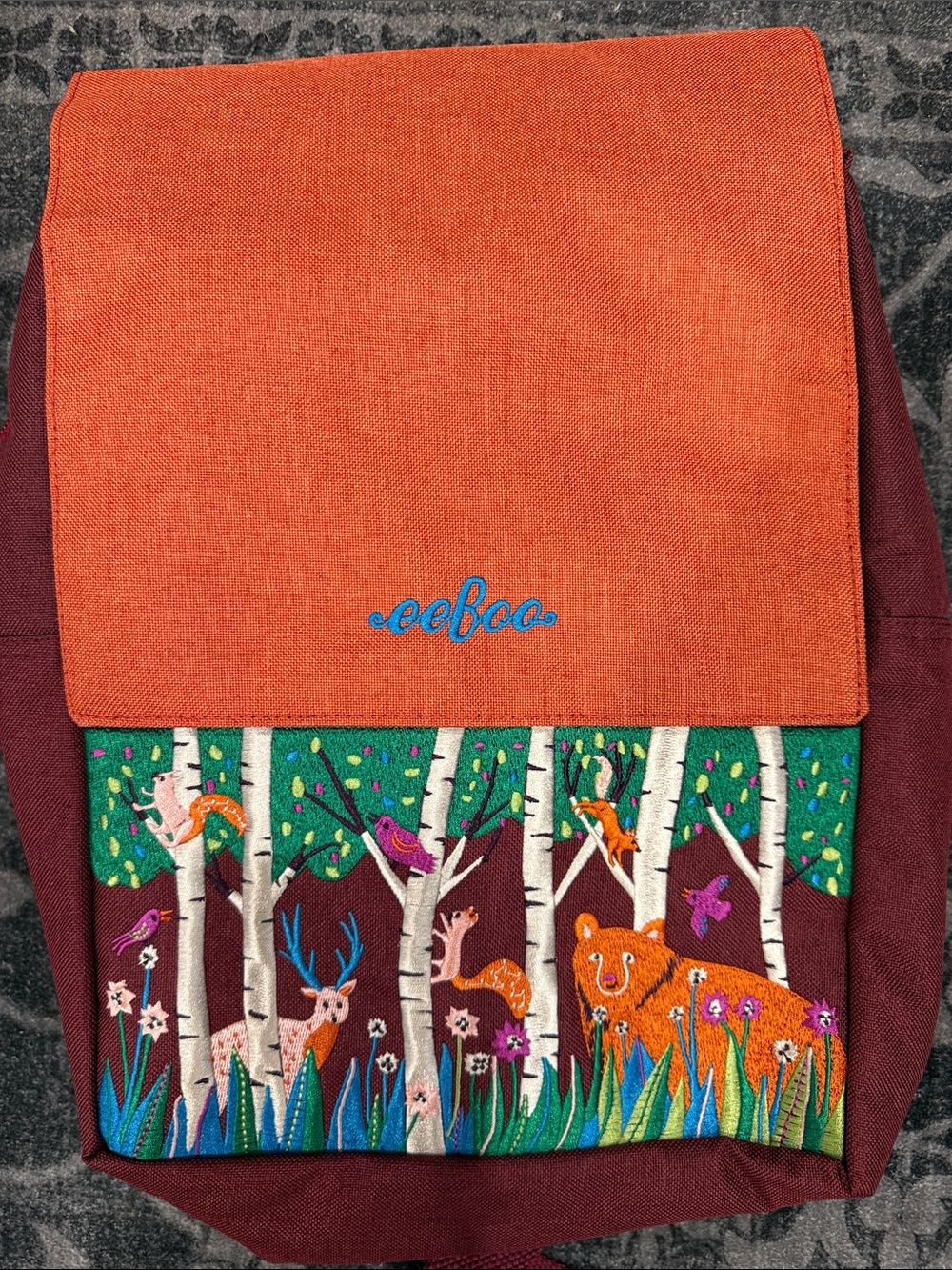 Eeboo kids “Bear In The Woods” Embroidered Backpack/Book bag